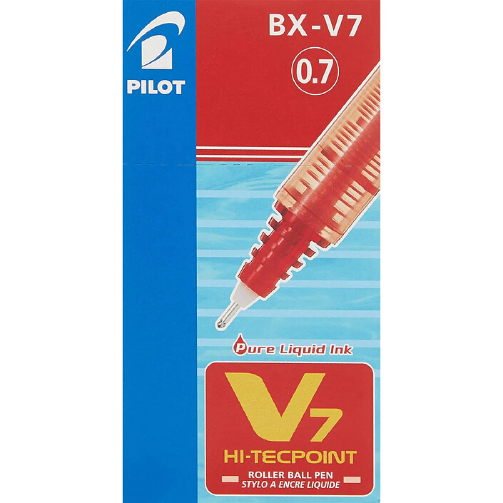 PILOT Stylo roller Hi-Tecpoint V7 Encre liquide Pointe moyenne Rouge x 12