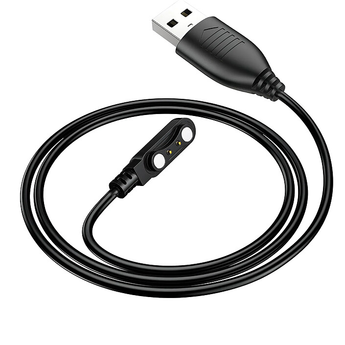 Hoko Câble Magnétique pour SmartWatch Double Broche Prise USB 60cm Noir