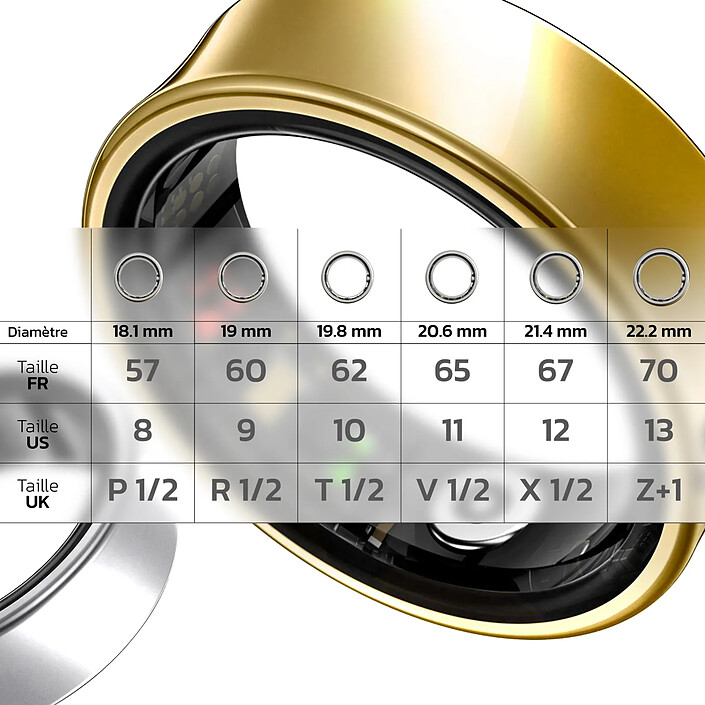 Avizar Bague Connectée Bluetooth Suivi santé Multisports Étanche Taille 70 Dorée pas cher