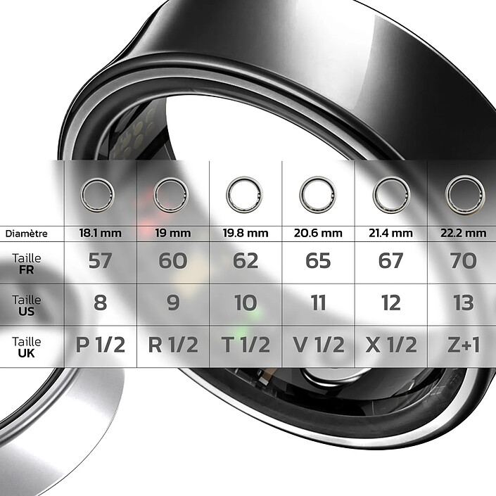 Avizar Bague Connectée Bluetooth Suivi santé Multisports Étanche Taille 70 Noir pas cher