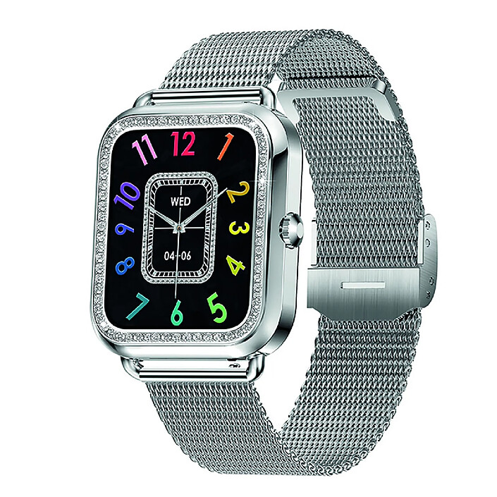 Avizar Montre Connectée Modèle Maria en Acier Inoxydable avec Suivi Santé et Appels Argent