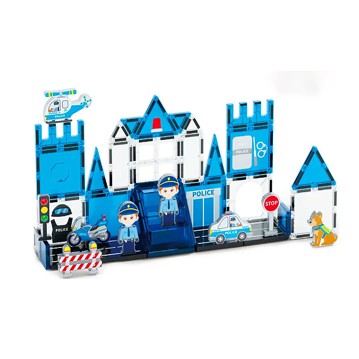 Avizar Jeu Construction Magnétique pour Enfant Thème Police 42 pièces Solide Blanc / Bleu