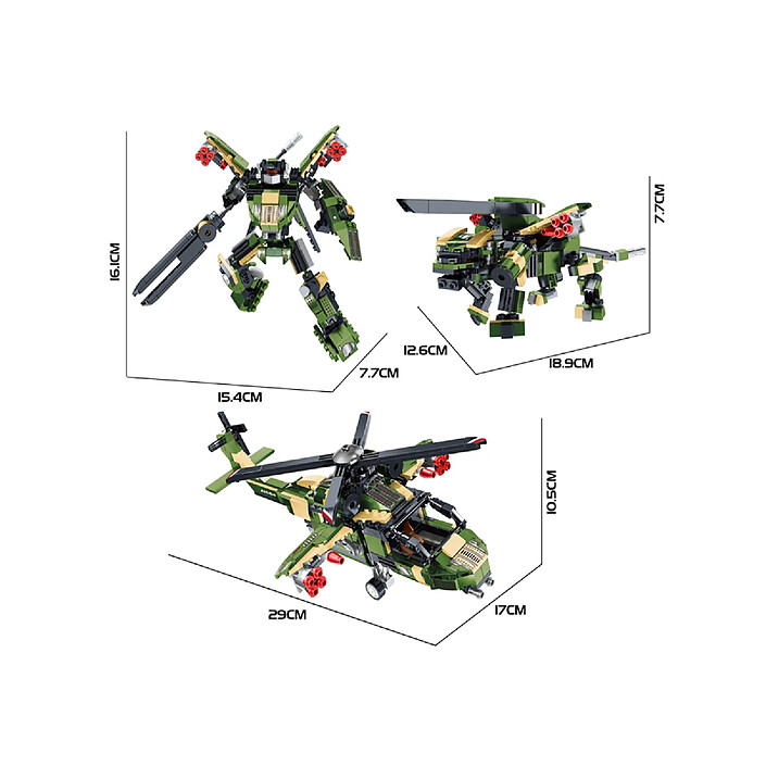 Avis Avizar Jeu de Construction 3 en 1 Hélico Robot Militaire 451 Pièces Transformable Vert