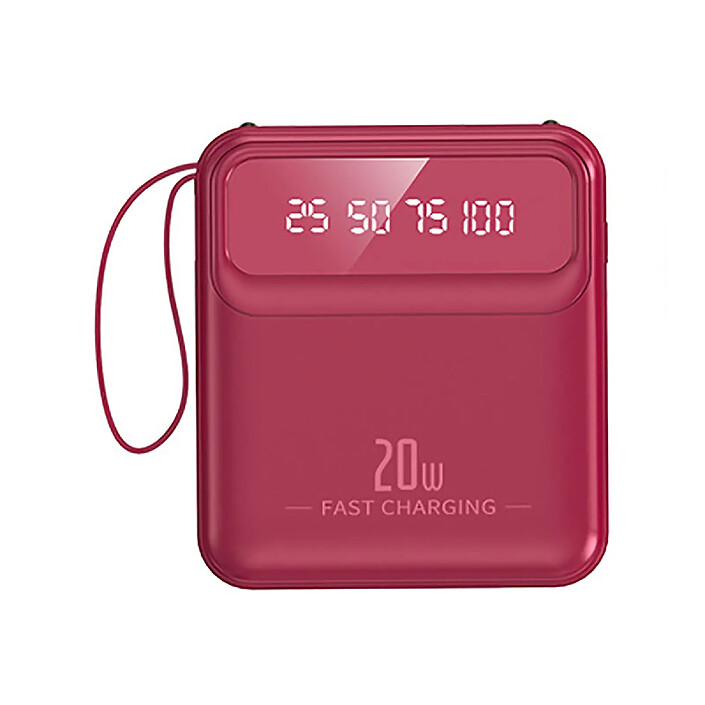 Avizar PowerBank 10000mAh 20W avec Écran LED / Torche / Câbles Compact Rose framboise