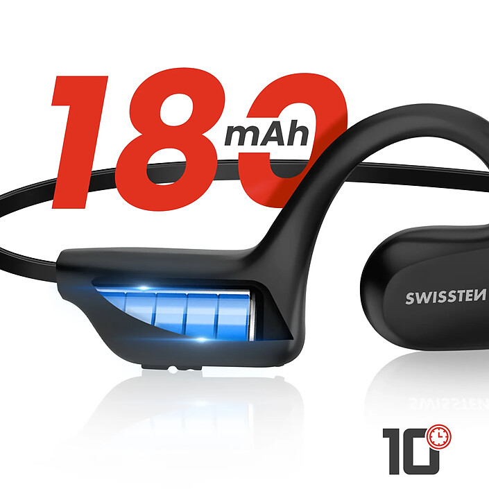 Swissten Casque sport conduction osseuse Bluetooth Sport Autonomie 10 heures Noir pas cher