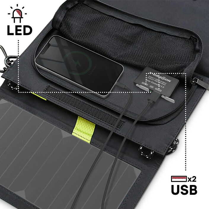 Avizar Chargeur Solaire Étanche 20W Double USB Pliable pour l'extérieur Noir pas cher