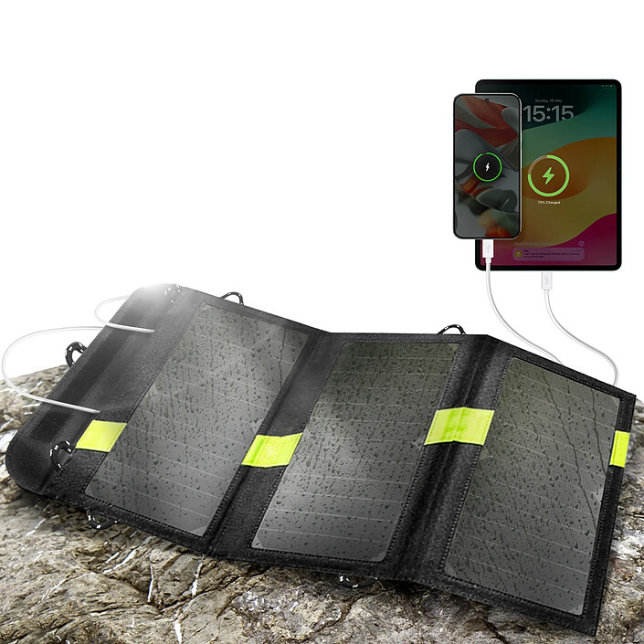 Avizar Chargeur Solaire Étanche 20W Double USB Pliable pour l'extérieur Noir