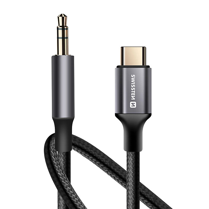 Swissten Câble auxiliaire audio USB C vers jack 3.5 mm Nylon Tressé 1.5m Noir pas cher
