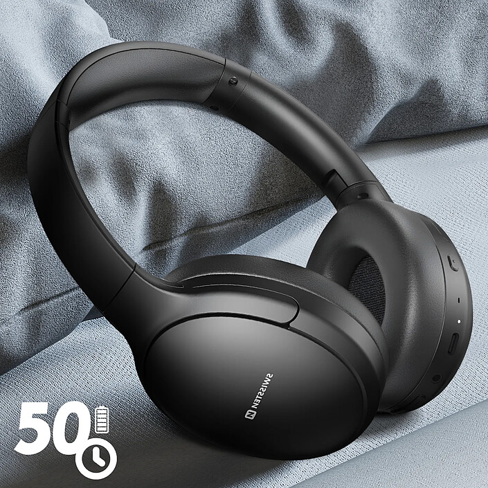 Acheter Swissten Casque Bluetooth ANC Étanche IP44 Arceau Pliable avec Coussinets Noir