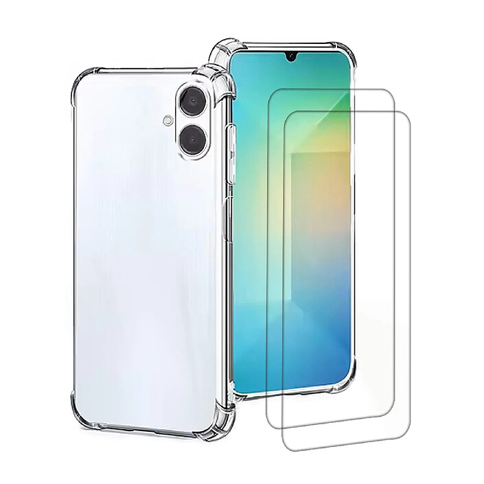 Evetane Coque Samsung Galaxy A06 5G Antichoc coins renforces Silicone + 2 Vitres en verre trempe Protection ecran
