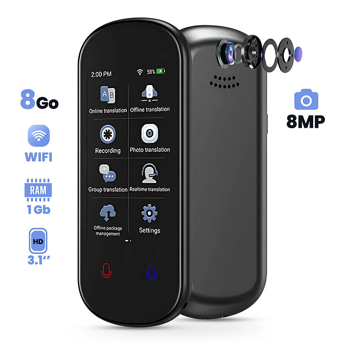 Acheter Avizar Traducteur IA vocal photo 139 langues Caméra 8MP Ultra compact Noir