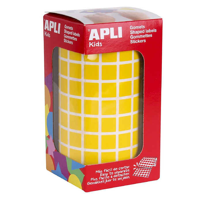 APLI Rouleau de 6372 Gommettes Carrées 10 mm Jaune