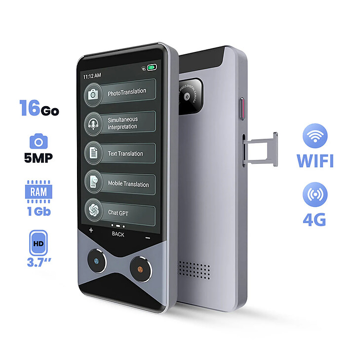 Acheter Avizar Traducteur IA hors ligne 2en1 Téléphone 4G Nano SIM 137 langues Noir