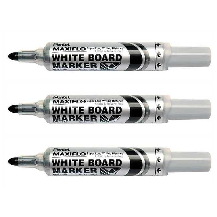 PENTEL Marqueur pour tableau blanc MAXIFLO MWL5M Noir x 3