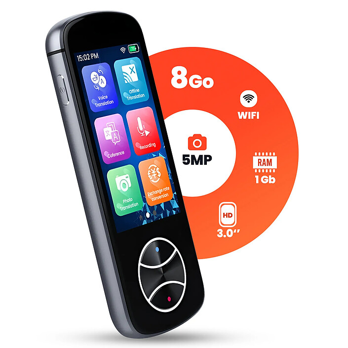 Acheter Avizar Traducteur vocal IA 137 langues écran tactile caméra photo Compact Gris