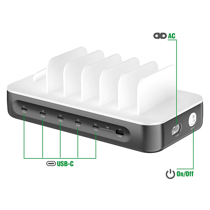 Avis 4smarts Station de Charge 100W Multiport 5 USB-C + USB et 6 Câbles inclus Gris