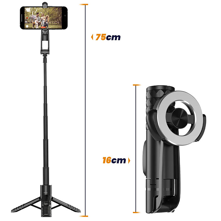 wiwu Perche selfie Magnétique Rotative 360° avec Télécommande Bluetooth Noir pas cher