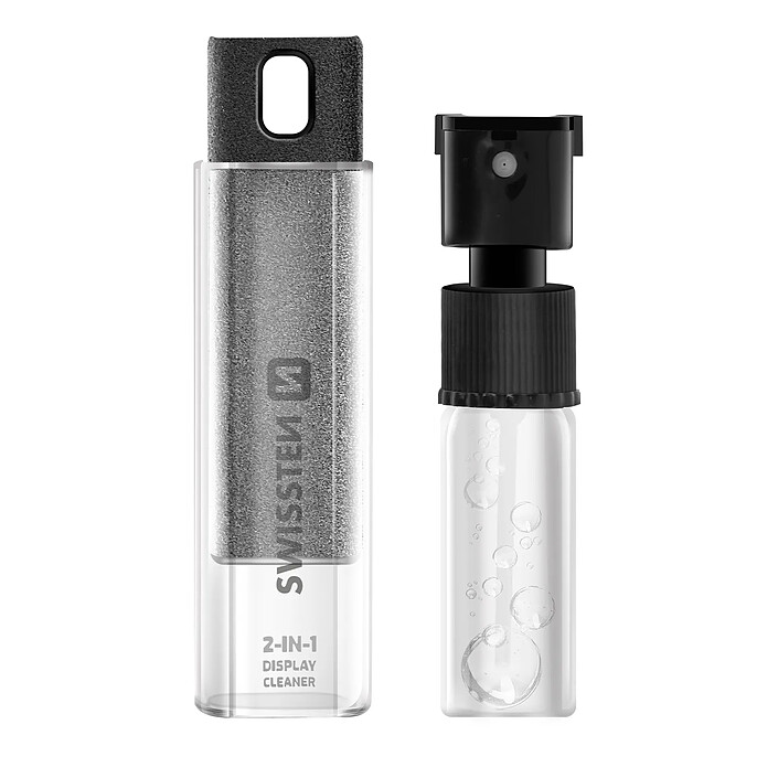 Swissten Nettoyant Écran 2-en-1 10ml avec Chiffon Microfibre Format Compact Gris
