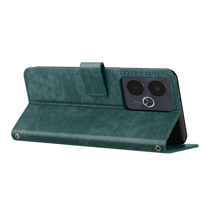 Avis Avizar Housse pour Realme 14T Effet Brossé Portefeuille Bandoulière Vert sapin