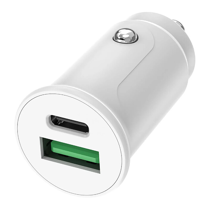 Grab 'N Go Chargeur de Voiture USB-A 12W / USB-C 30W Compatible Power Delivery Blanc