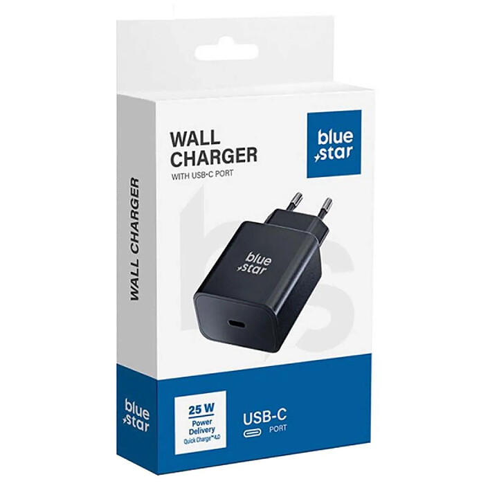 Blue Star Chargeur Secteur Rapide USB-C 25W Power Delivery 3.0 / QuickCharge 4.0 Noir pas cher