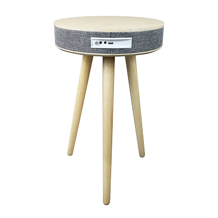 Avizar Enceinte Audio Table d'Appoint en Bois avec Bluetooth et Chargeur Budapest Beige