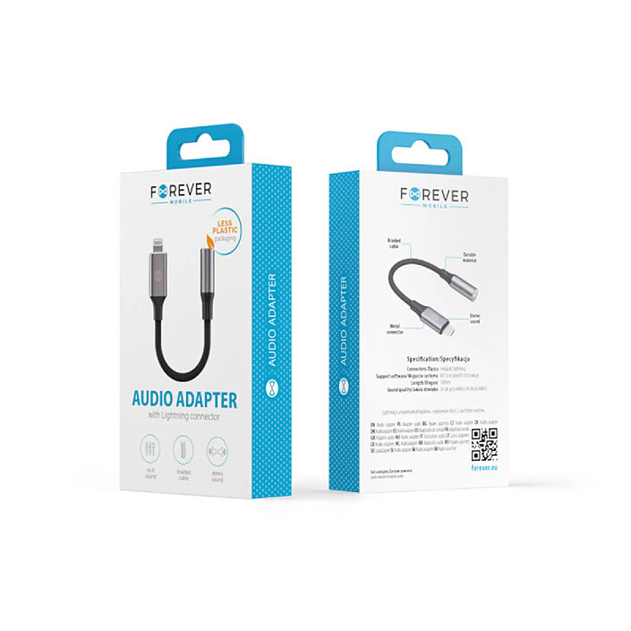Forever Adaptateur Audio Lightning Mâle vers Jack 3.5mm Femelle Noir pas cher