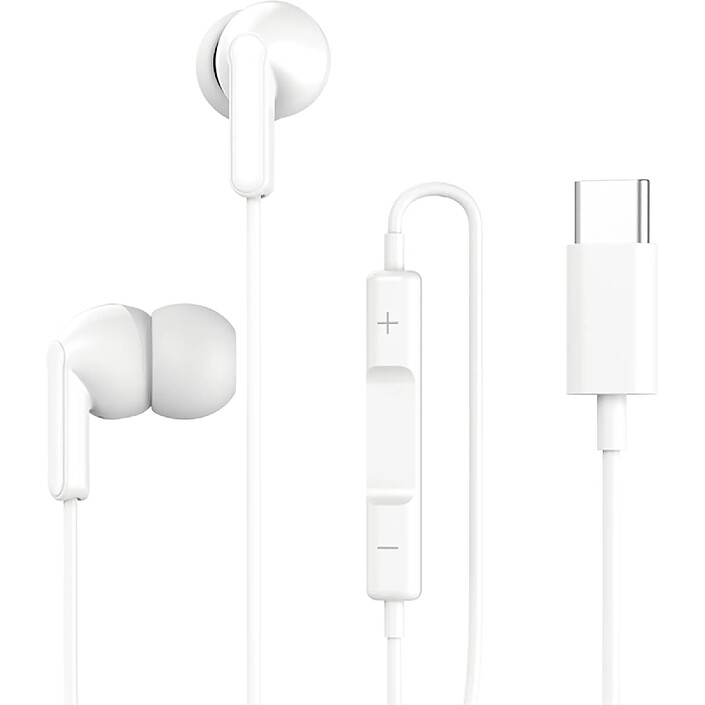 Grab 'N Go Écouteurs Filaires Intra-Auriculaires USB-C avec Micro et Télécommande Blanc