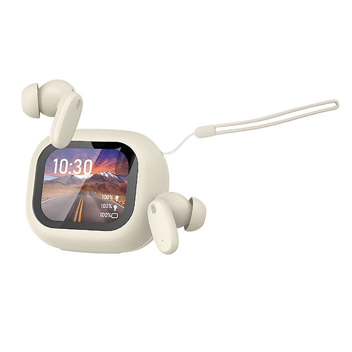 Avizar Écouteurs TWS Bluetooth 5.4 avec Écran LCD Braga Réduction de Bruit ANC Beige