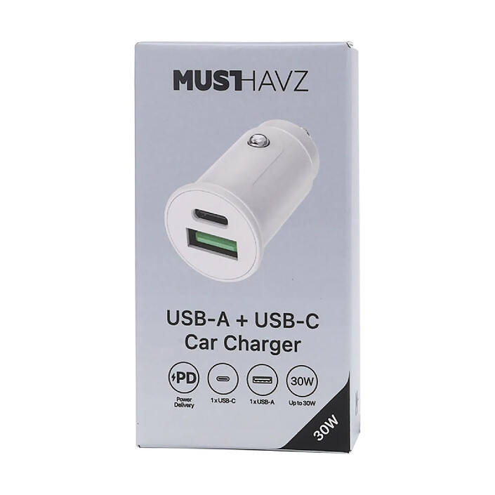 Avis Grab 'N Go Chargeur de Voiture USB-A 12W / USB-C 30W Compatible Power Delivery Blanc