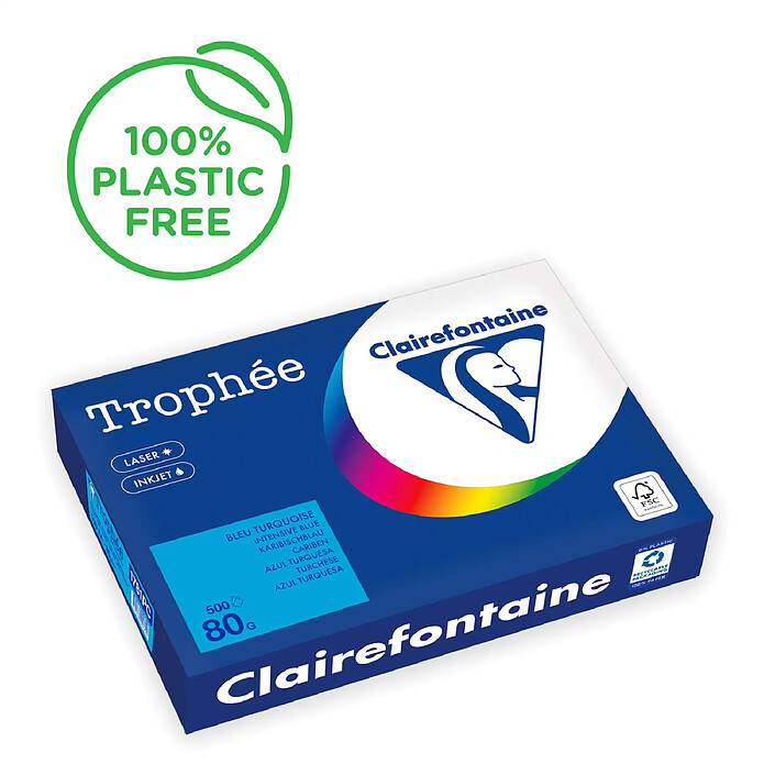 CLAIREFONTAINE Ramette Papier FSC A4 80g 500 Feuilles Turquoise x 5