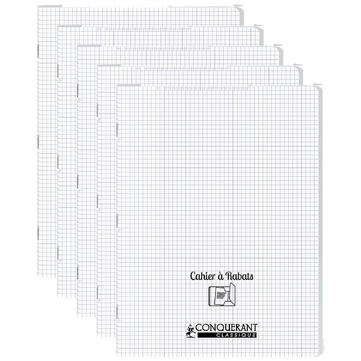 CONQUÉRANT Cahier à rabat agrafé 24x32cm 96P 90G petits carreaux polypro incolore x 5