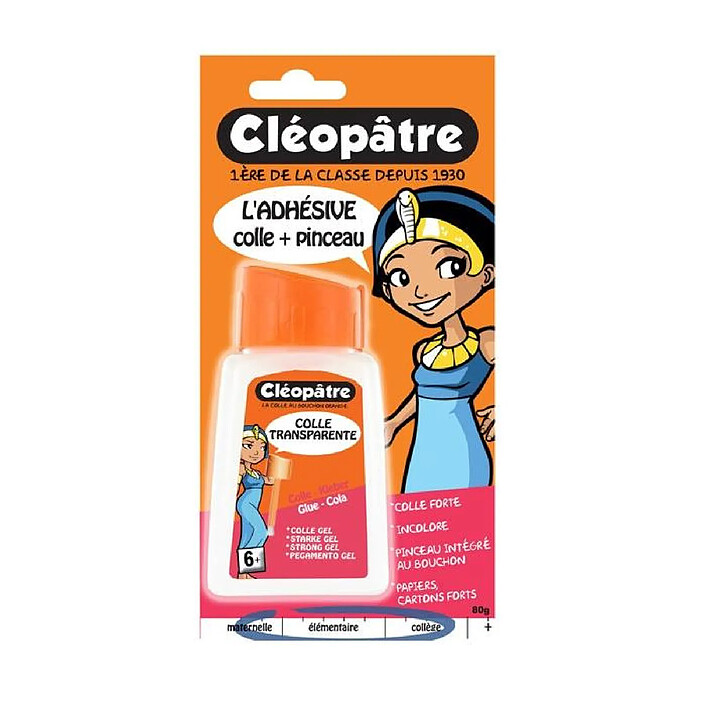 CLÉOPÂTRE Blister Colle transparente forte 'Adhésive' en 80 gr avec pinceau incorporé