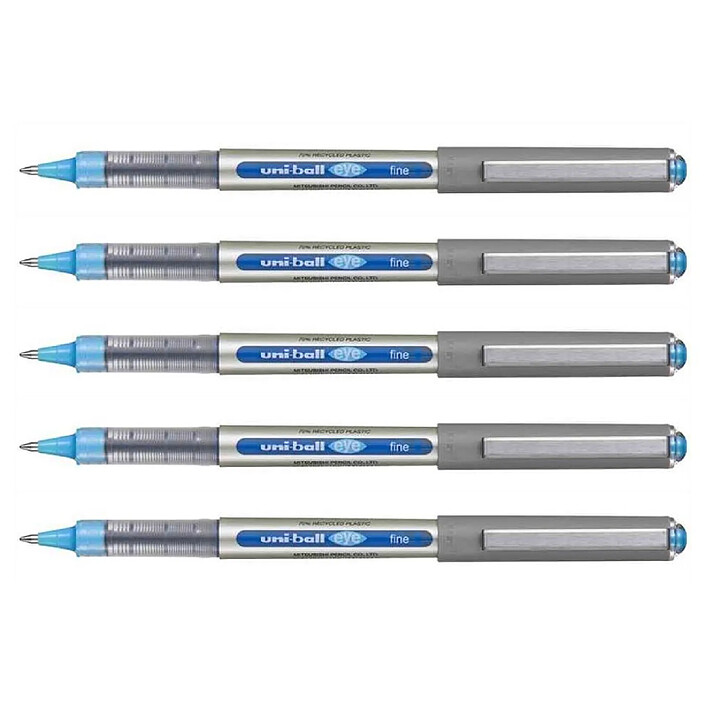 UNI-BALL Stylo Roller Encre Liquide Recyclé UB157E Pointe Moyenne Bleu ciel x 5