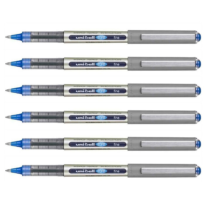 UNI-BALL Stylo Roller Encre Liquide Recyclé UB157E Pointe Moyenne Bleu x 6