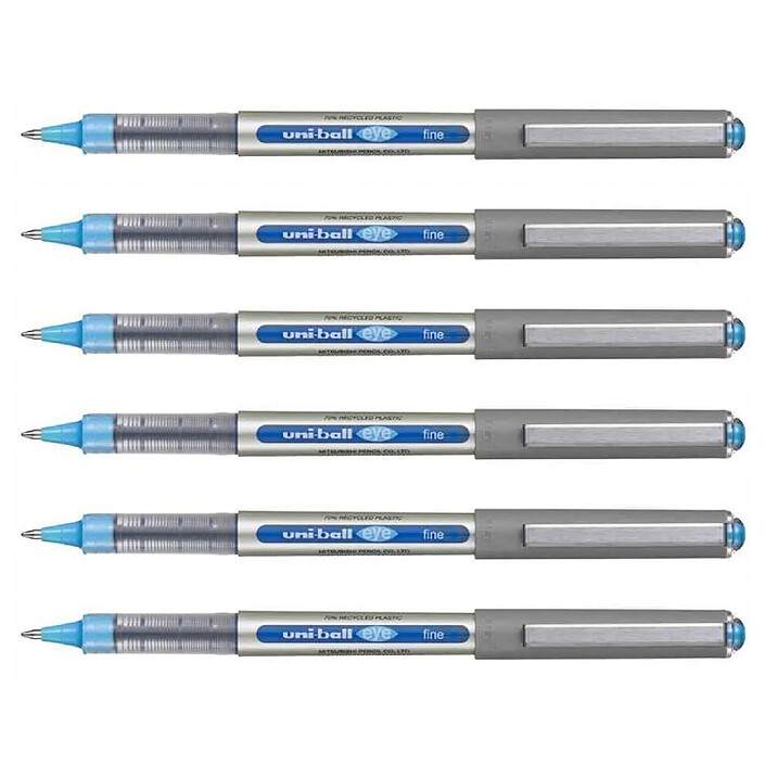 UNI-BALL Stylo Roller Encre Liquide Recyclé UB157E Pointe Moyenne Bleu ciel x 6