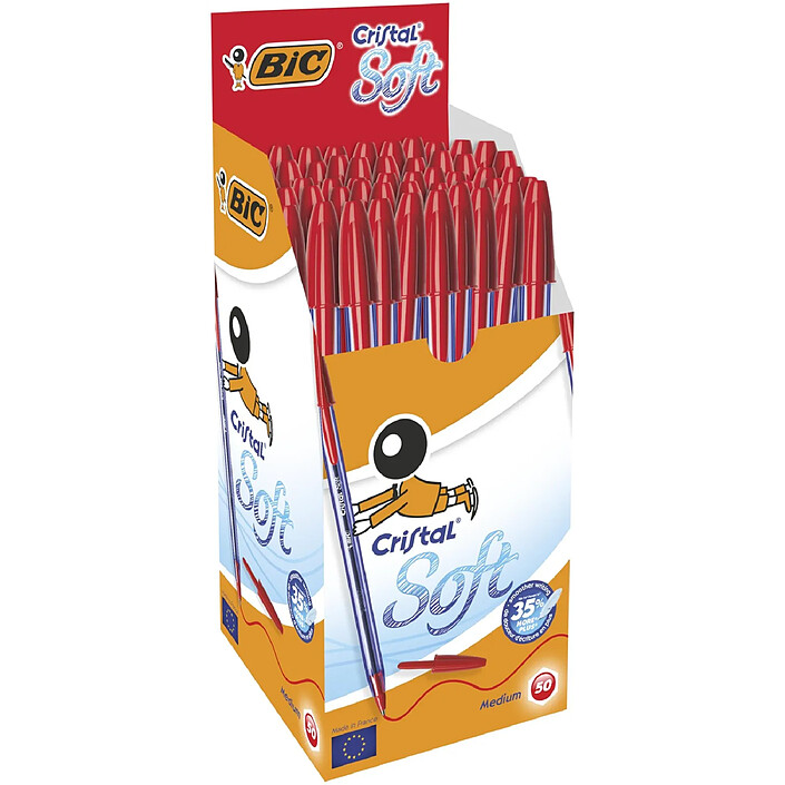 BIC Stylo bille CRISTAL SOFT pointe moyenne 1,2 mm encre Rouge x 50