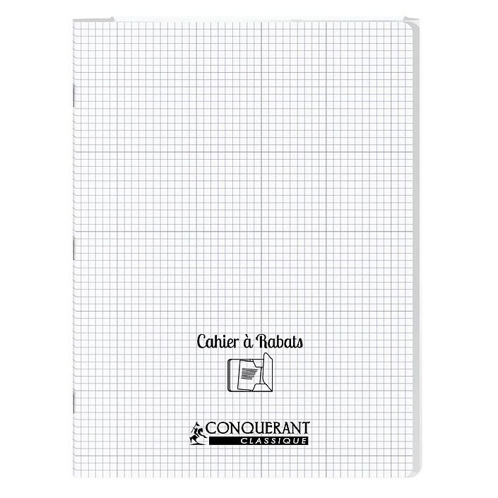 CONQUÉRANT Cahier à rabat agrafé 24x32cm 96P 90G petits carreaux polypro incolore x 40