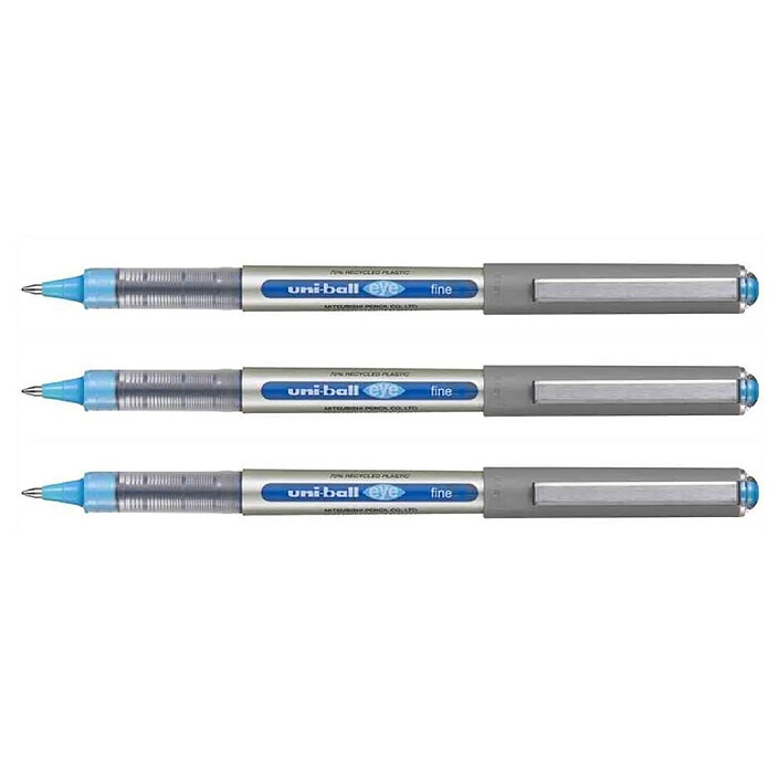 UNI-BALL Stylo Roller Encre Liquide Recyclé UB157E Pointe Moyenne Bleu ciel x 3