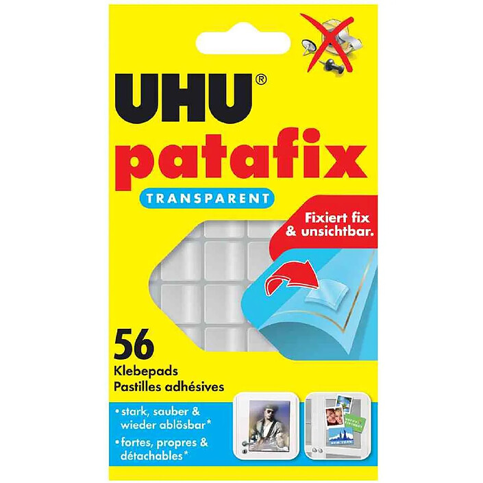 UHU Etui de 56 pastilles adhésives Patafix détachable Transparent