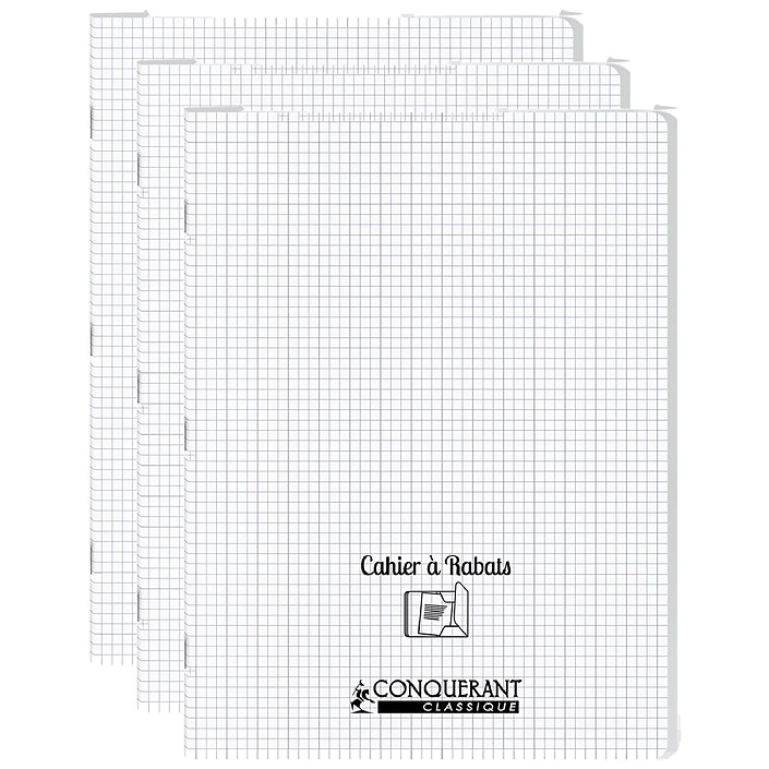 CONQUÉRANT Cahier à rabat agrafé 24x32cm 96P 90G petits carreaux polypro incolore x 3