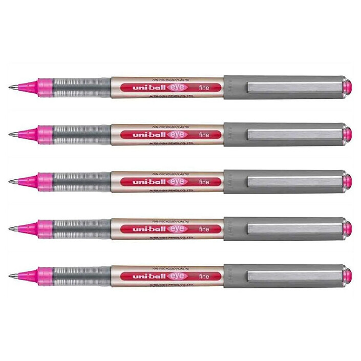 UNI-BALL Stylo Roller Encre Liquide Recyclé UB157E Pointe Moyenne Rose x 5