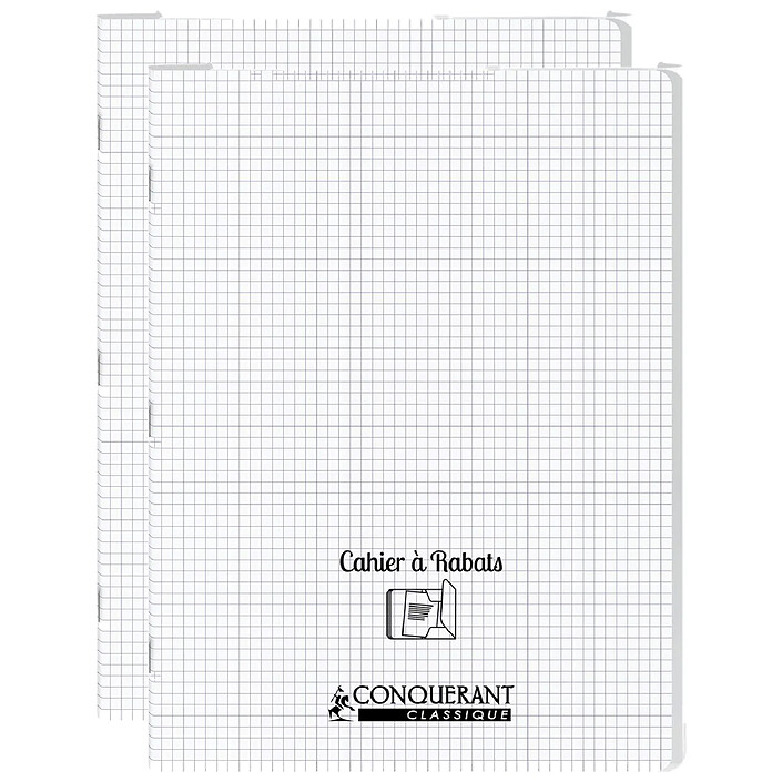 CONQUÉRANT Cahier à rabat agrafé 24x32cm 96P 90G petits carreaux polypro incolore x 2