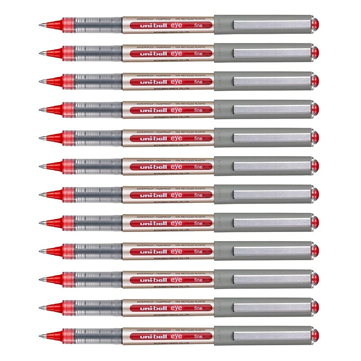 UNI-BALL Stylo Roller Encre Liquide Recyclé UB157E Pointe Moyenne Rouge x 12