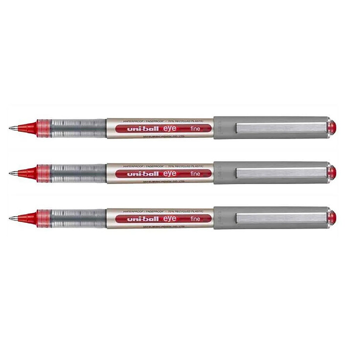 UNI-BALL Stylo Roller Encre Liquide Recyclé UB157E Pointe Moyenne Rouge x 3