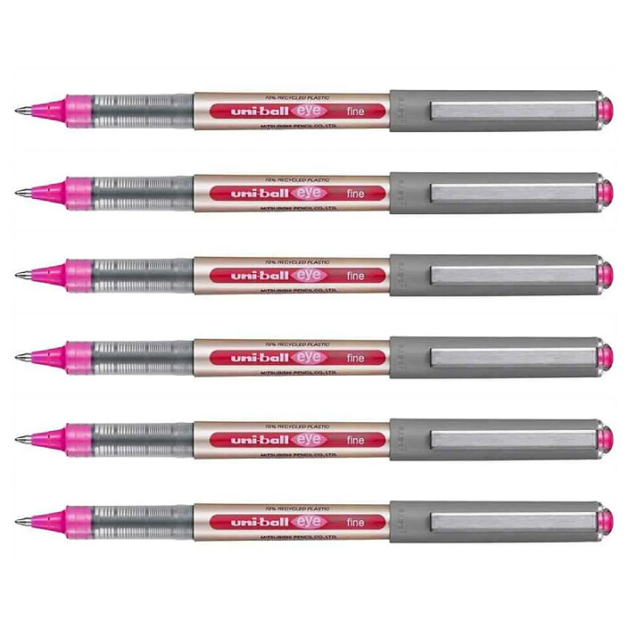 UNI-BALL Stylo Roller Encre Liquide Recyclé UB157E Pointe Moyenne Rose x 6