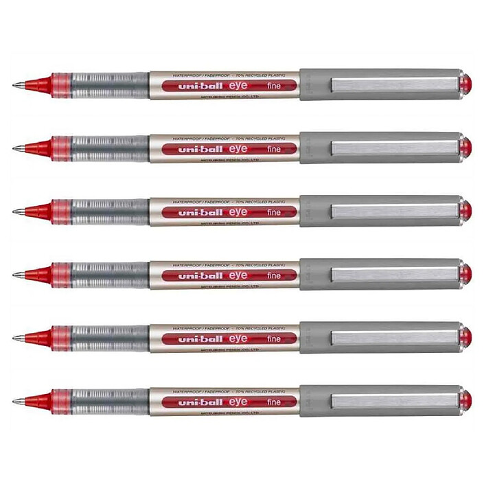 UNI-BALL Stylo Roller Encre Liquide Recyclé UB157E Pointe Moyenne Rouge x 6
