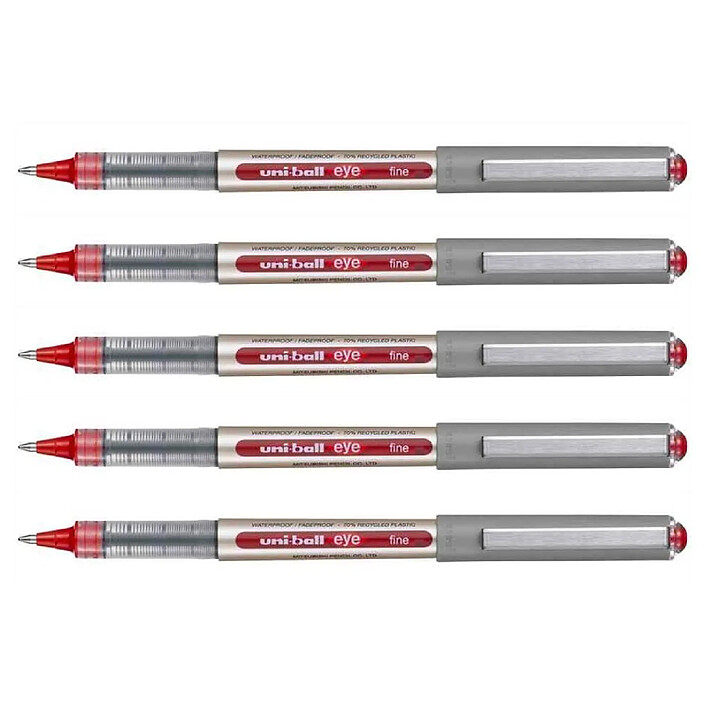 UNI-BALL Stylo Roller Encre Liquide Recyclé UB157E Pointe Moyenne Rouge x 5