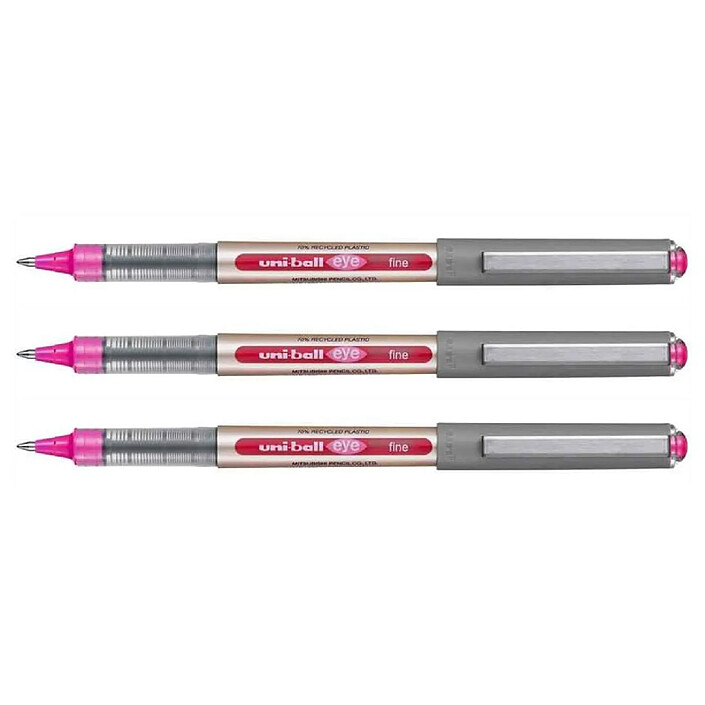 UNI-BALL Stylo Roller Encre Liquide Recyclé UB157E Pointe Moyenne Rose x 3