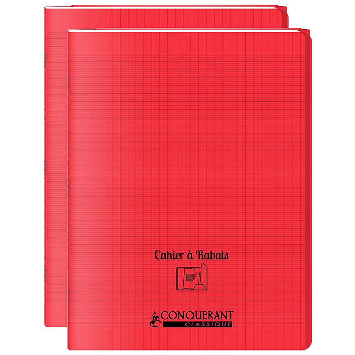 CONQUÉRANT Cahier à rabat agrafé 24x32cm 96P 90G grands carreaux polypro rouge x 2
